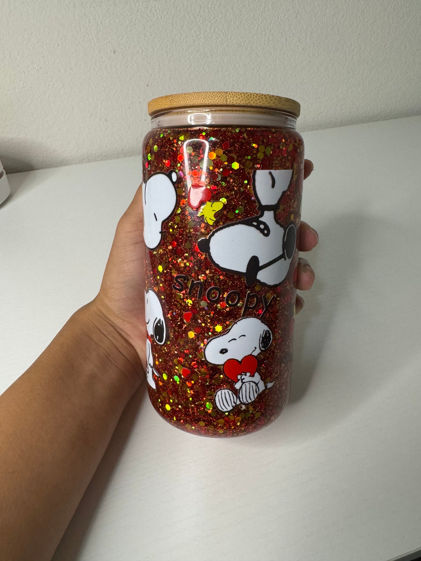 Red/ Gold Snoopy Glitter Cup