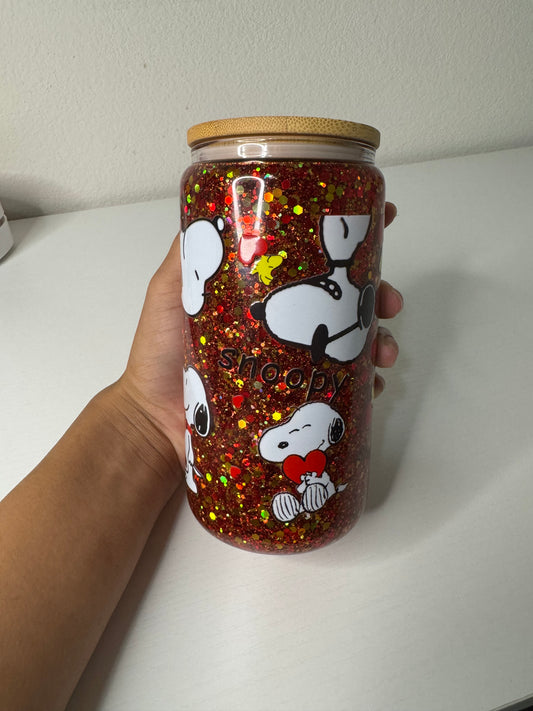 Red/ Gold Snoopy Glitter Cup