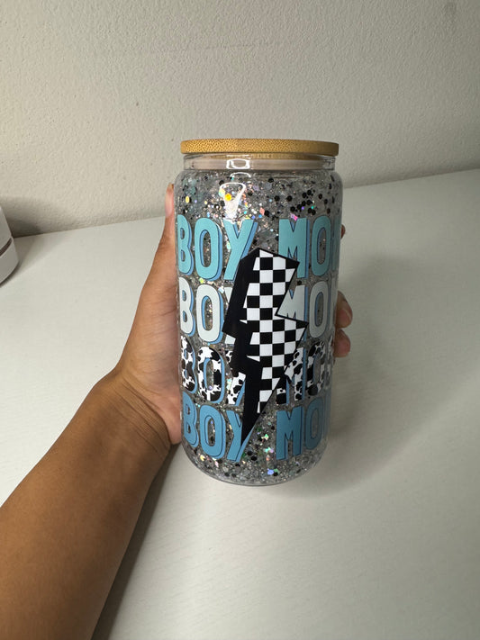 White/Silver/Black Boy Mom Glitter Cup